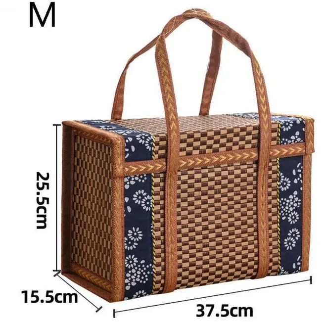 캠핑 휴대용 보관함 손으로 짠 바구니 접이식 대나무 바구니 피크닉 바구니 목가적인 대나무 제품, 02 M