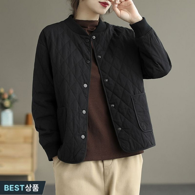 타임퓨어 여성 얇은누빔패딩 숏경량패딩자켓 루즈핏 여자 퀼팅자켓 겨울 아우터 보온과