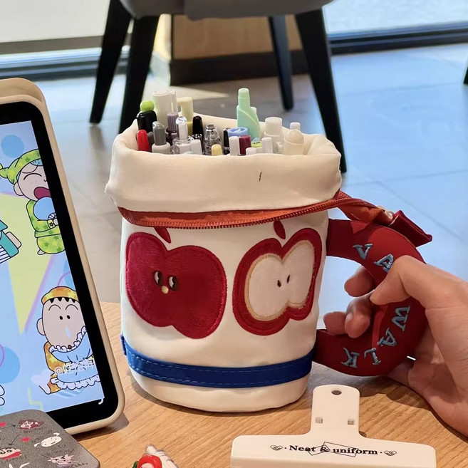 일상채움 귀여운 사과 스탠드 대용량 필통 파우치, 1개, 혼합색상