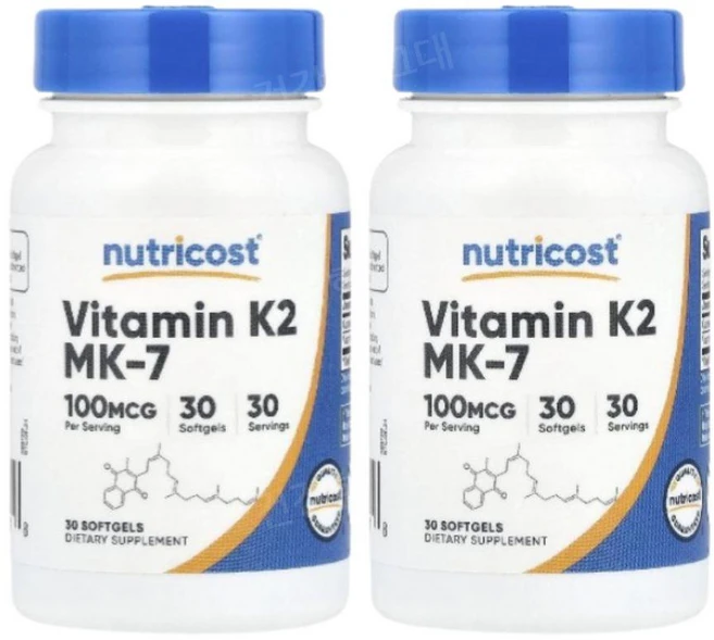 뉴트리코스트 비타민케이 K2 MK7 100mcg 30소프트젤 2개 메나퀴논 VitaminK, 30정 - 쿠팡