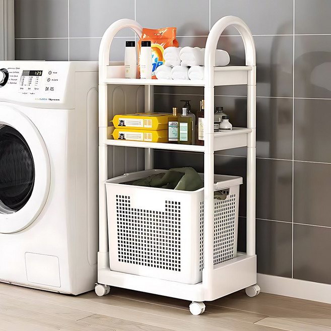 홈비 올인원 대형 틈새 이동식 빨래바구니 선반