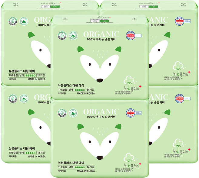 유기농본 뉴본플러스 중형 생리대 날개형, 대형, 6개, 14개입