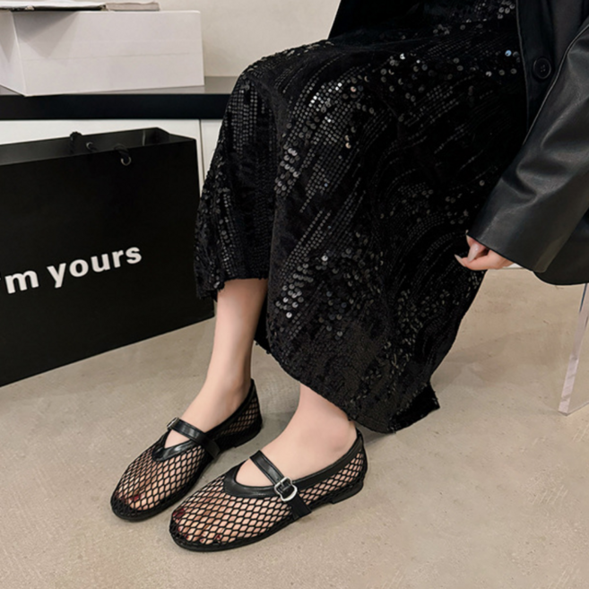 바이밍 인플루언서 픽 여름 발이 편한 슈즈 네트 플랫 1cm