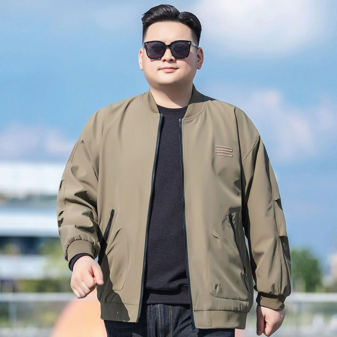 男 加肥加大休閒夾剋外套 春秋闊版宽松棒球服