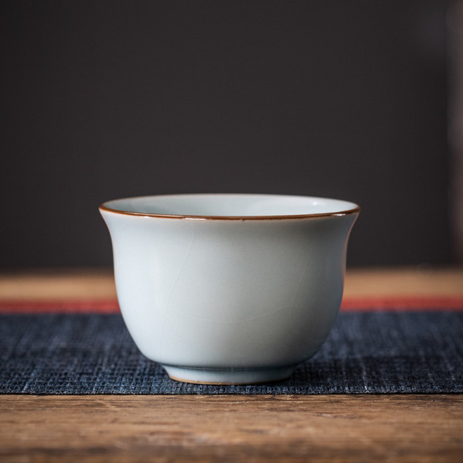 茶器堂 汝窯主人杯 單杯 開片可養 茶盞 米黃天青, 1個, 天青汝窯茶杯