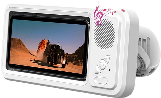 KBKXOZ 욕실 방수 휴대폰 거치대 / 블루투스 스피커 내장 / 360도 회전 각도조절/터치스크린 지원, 1개, 흰색