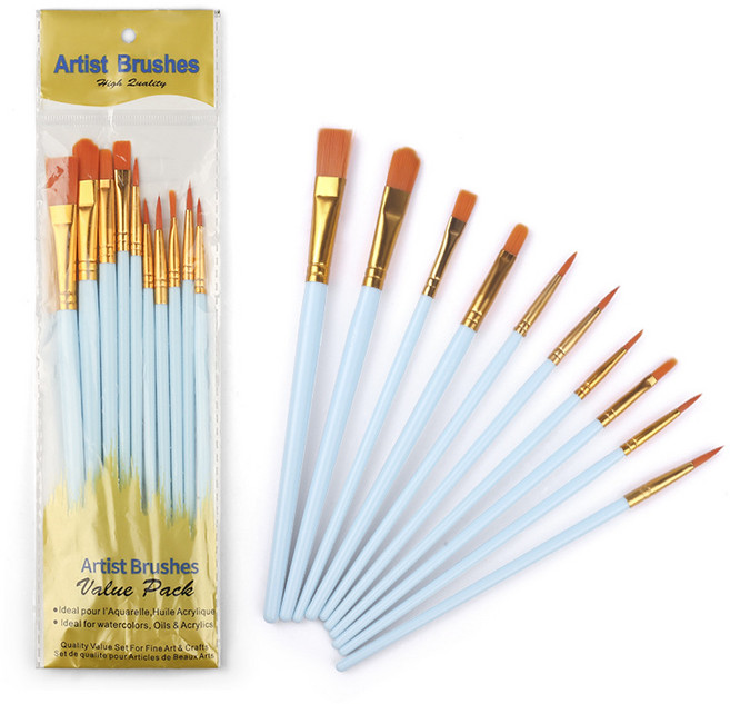 BVSTUDIO 수채화 아크릴 유화 다용도 붓 세트 10종, 베이비블루, 1세트