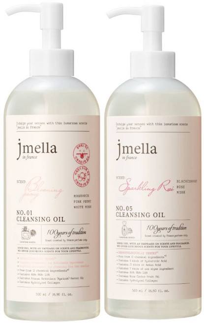 [1+1] 제이멜라 대용량 클렌징오일 5종 500ml (택1) / 블랙헤드 AHA BHA LHA, 1개, (1+1)블루밍피오니+스파클링로제