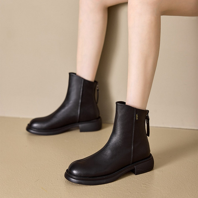 POMTOR 여성용 가을겨울 앵클부츠 편안한 캐주얼 소가죽 가죽 부츠