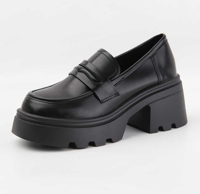 통굽 청키힐 여성 페니 로퍼 (7cm) 세이지