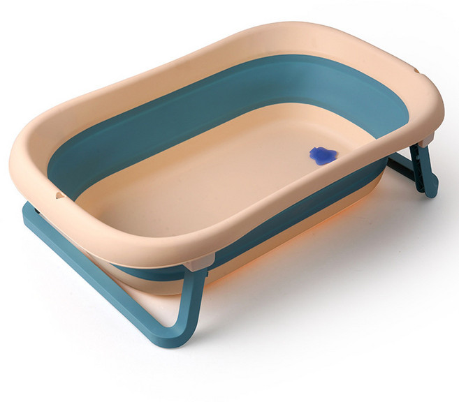 嬰兒洗澡盆寶寶可摺疊浴盆可坐躺澡盆小孩大號加厚兒童洗澡沐浴桶, 1個, 湖藍綠(單盆):1個