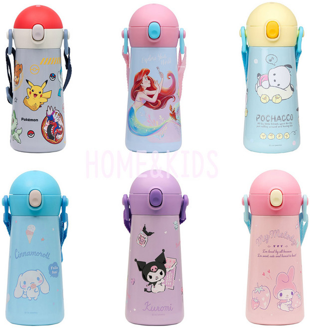 홈앤키즈 더보틀 원터치 어깨끈 이중 스텐 물통 어린이 초등학생 초등 텀블러 보온 보냉 물병 보온병 보온물병 단체선물, 더보틀원터치어깨끈이중스텐물통 마이멜로디, 460ml, 1개