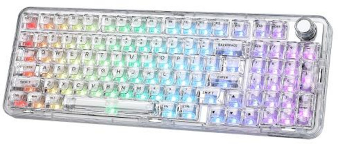 YUNZII X98 흰색 투명 기계식 게임용 키보드 Wireles 맞춤형 QMKVIA RGB 키보드손잡이 포함 WinMac용 가스켓 마운트, Snow Linear Switch, 1)White