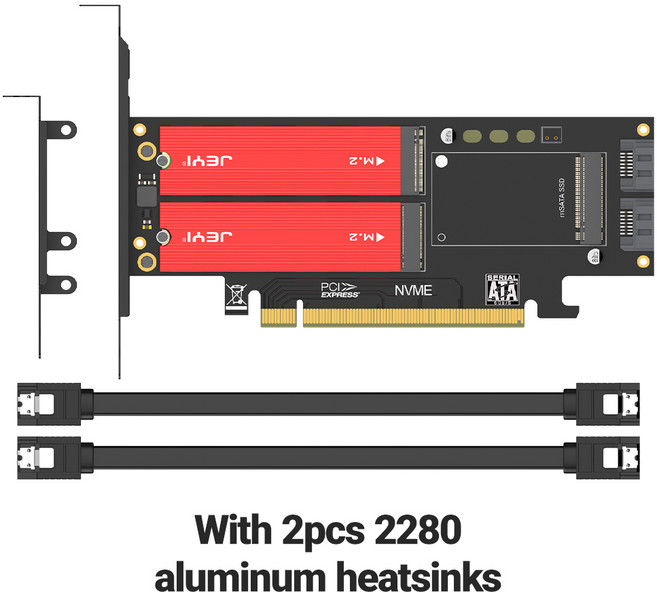 JEYI NVMe NGFF 및 mSATA SSD PCIe 4.03.0 어댑터 카드 3 in 1 M.2 NVME to PCIEM.2 SATA SSD to SATA III, 1개