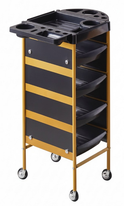 미용실 츄레이 트레이 뷰티 미용 카트 트롤리 세트대 이동식 추레이 정리함, 골드, 5단