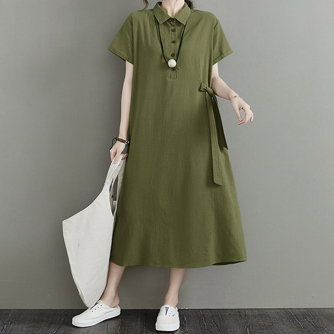 드마엘 핀트 카라 린넨 롱 원피스(3color) 여성 원피스+델로나