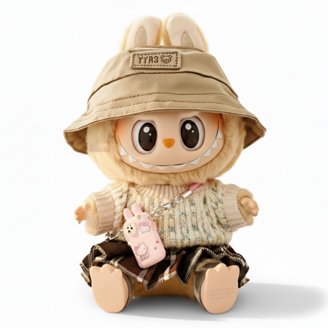 온스텔라 팝마트 라부부옷 인형옷 세트, 베이지 체크 스커트, 1개