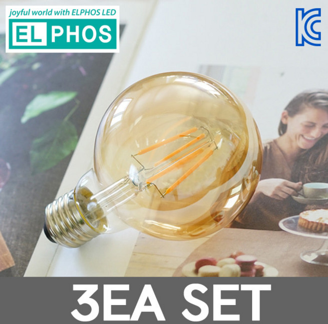 엘포스 LED 에디슨 전구 G80 3W 골든글라스 카페전구 인테리어램프 세트, 전구색, 3개