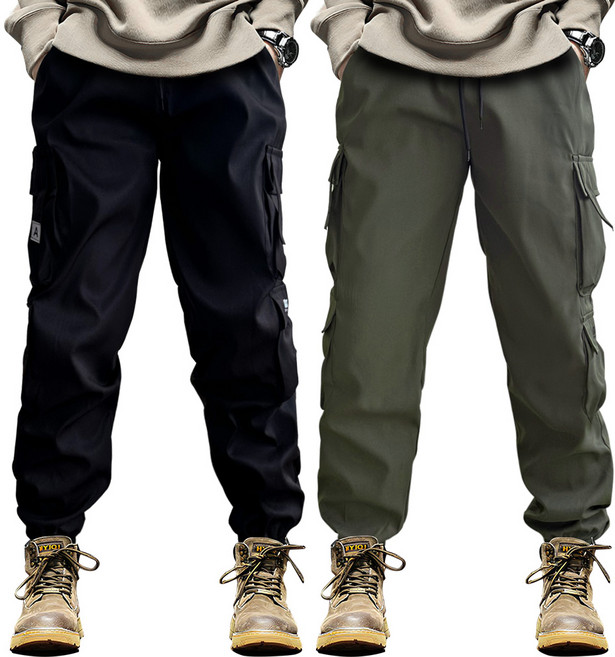 볼도그레 남성 카고 조거 바지 밴딩 허리끈 조커 팬츠 멀티 포켓 작업 등산 낚시 건빵바지
