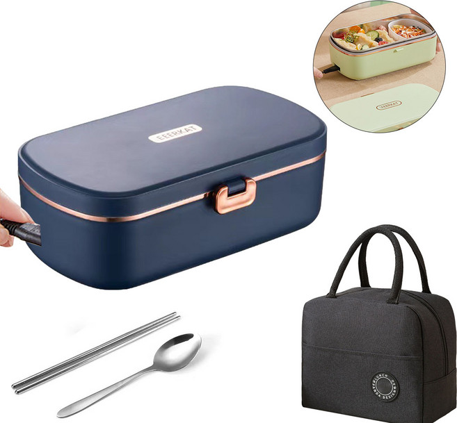 전기 보온 도시락통 가열 보온 도시락 런치박스 직장인 데일리 캠핑 피크닉 학생 소풍용신상품, 남색, 1개