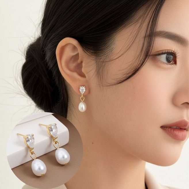 진주 귀걸이 물방울 모이사나이트 드롭귀걸이 데일리 패션 악세사리