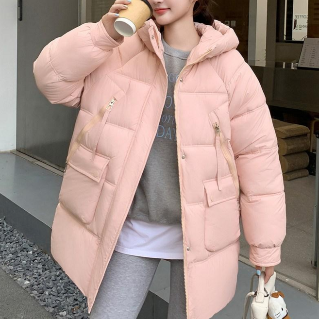 ORZQU 여성 겨울 루즈핏 두꺼운 후드패딩 클래식 따뜻한 겨울 패딩 코트