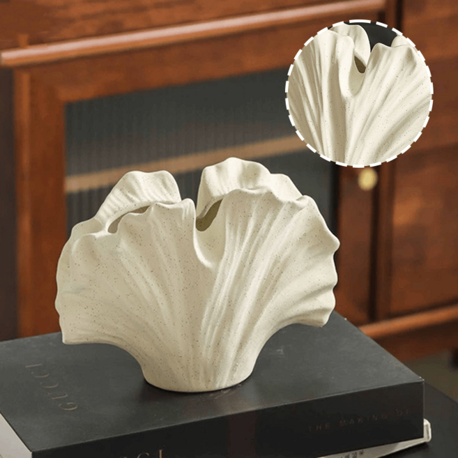 베이지 웨이브 립 세라믹 조형 꽃병 집들이 축하 선물용 모던 인테리어 소품, APricot