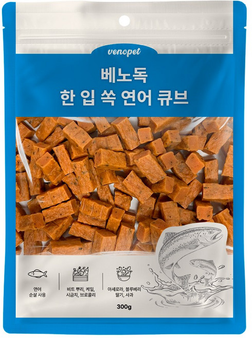 베노독 강아지용 한입 쏙 큐브, 연어, 300g, 3개