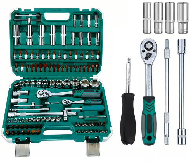 복스알 108pcs 1/4 1/2소켓렌치 세트 자동차수리 라챗핸들, 1세트