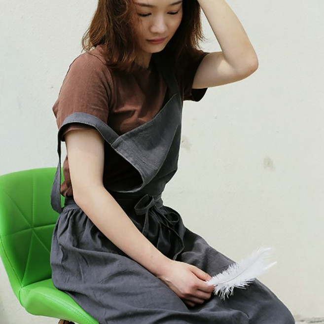 하이디 린넨 원피스 롱앞치마 패브릭 카페 공방앞치마, 상세페이지 참조, 1개