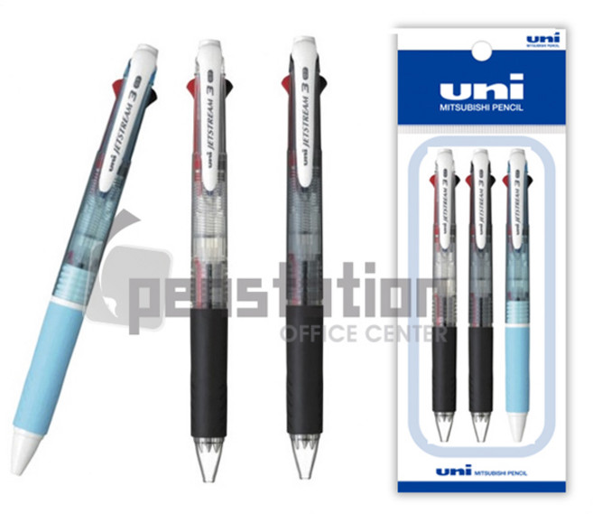 유니 제트스트림 SXE3-400 3색 3개 세트, 3색 0.7mm(투명1블랙1라이트블루1) 3개세트