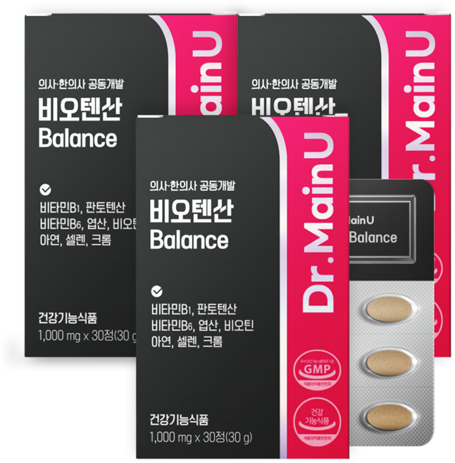 닥터메인유 비타민B 비오틴 판토텐산 영양제 맥주효모 비오텐산 비타민 아연 셀레늄 밸런스, 3개, 30정