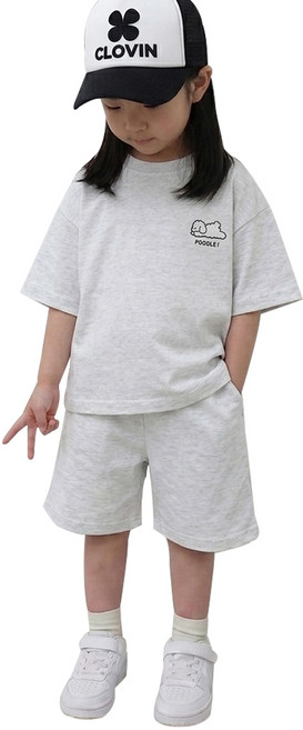 [5호 7호 9호 11호] 클로빈 키즈 오버핏 푸들 상하복 세트 남아 여아 등원룩 여름 반팔 반바지 등원복