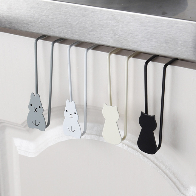 EGMI 다용도 씽크대 도어 후크 걸이 2종 4P, 고양이, 1세트