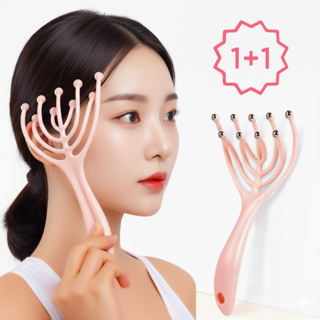 머리힐링 롤링 헤드 9발 두피 괄사 지압 마사지기 2P 세트, 2개, 핑크