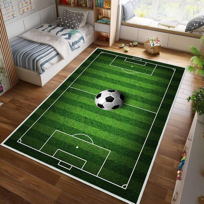 Soccer Rug for Boys Bedroom Green Area Rug 5x7 Soccer Field Rugs Sports Carpets Washable Throw Car
