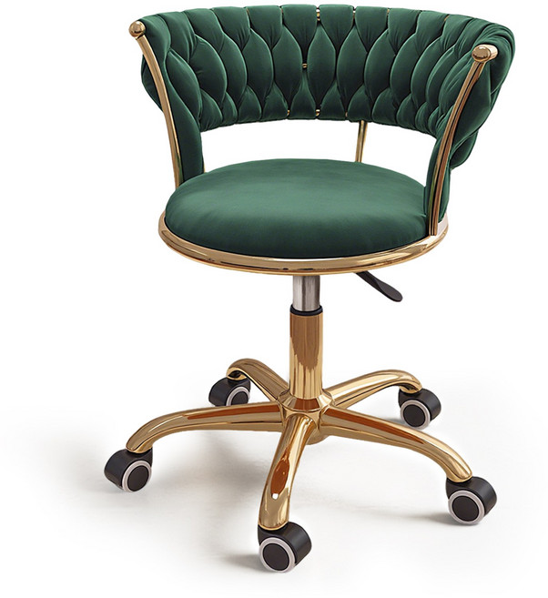 Maxinsk 고급 골드벨벳 화장대의자 높이조절 인테리어의자 침실 등받이의자 메이크업체어, 1개, 초록색