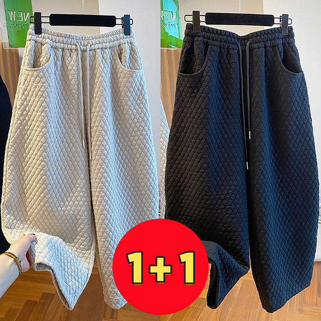 AOKADA 1+1 여성 겨울 와이드 퀼팅 밴딩 하이웨스트 방한 패딩 바지