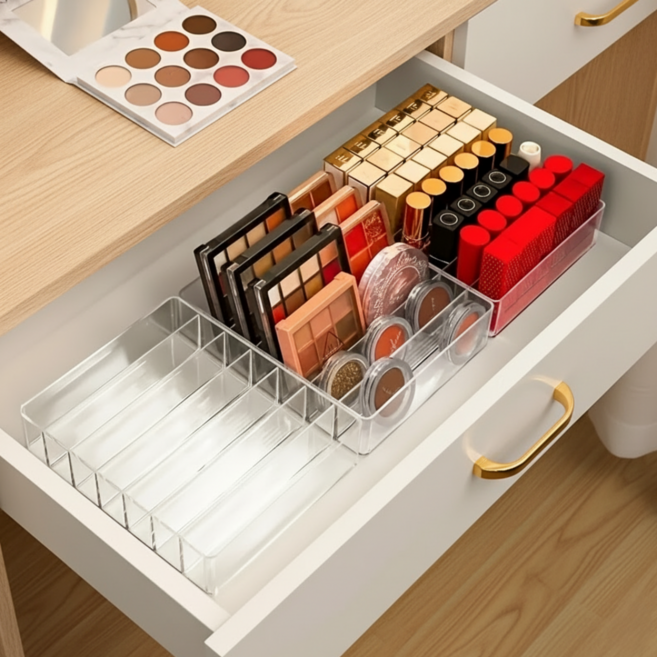 투명 7칸 립스틱 아이섀도우 홀더 메이크업 화장품 정리함, 1개, 투명색
