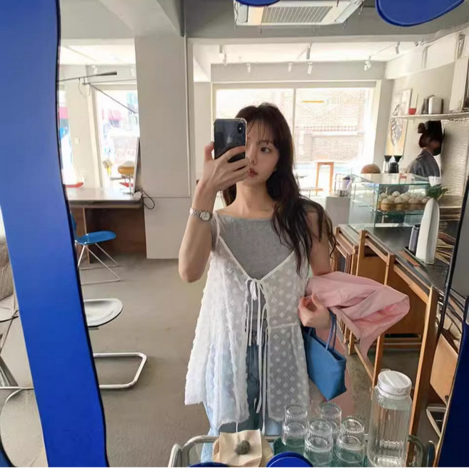 센스인 여성 여름 레이스 시스루 끈나시 뷔스티에 조끼