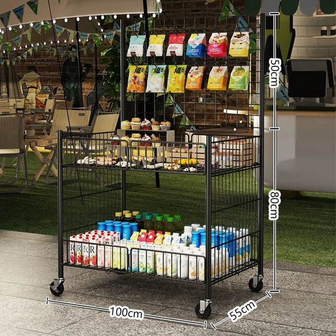 플리마켓매대 접이식 이동식 행사용 매대 철제 가판대 가판 진열대 휴대용 플리마켓 테이블, 1개, 100x55x130cm 블랙+3인치