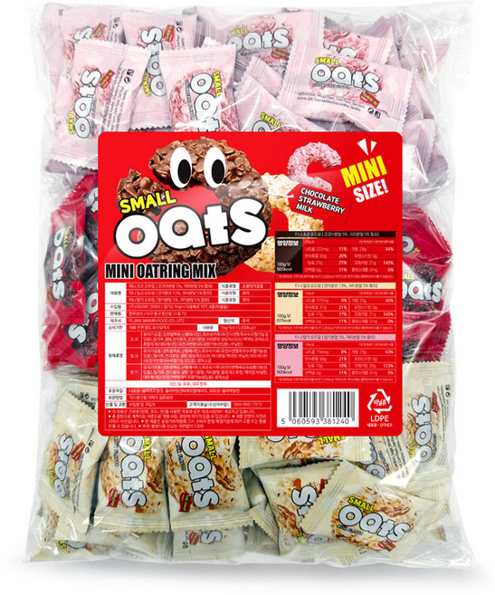 미니 오트링 믹스 1kg (초코 딸기 밀크 혼합) 대용량 미니바이트 과자, 1개