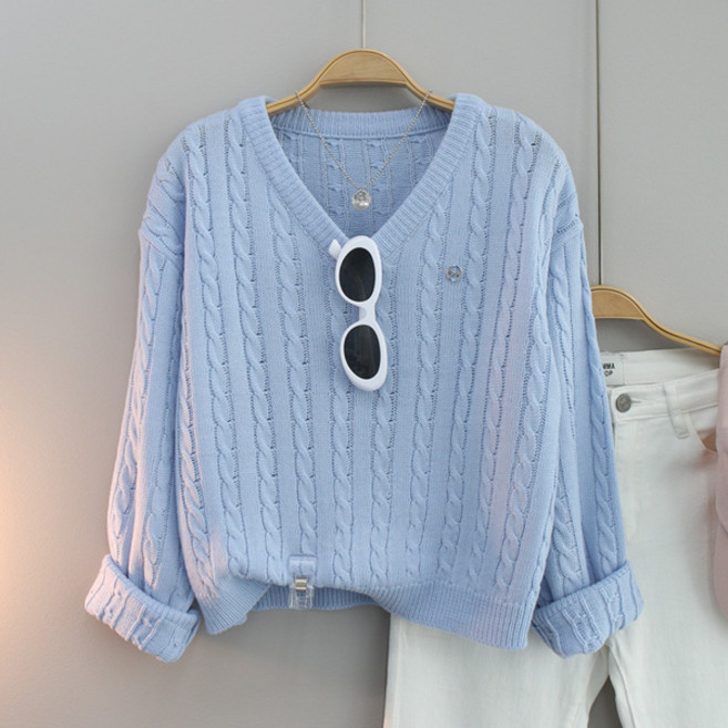 달콩 여성 Say꽈배기브이넥니트 팬던트니트 봄니트 크롭