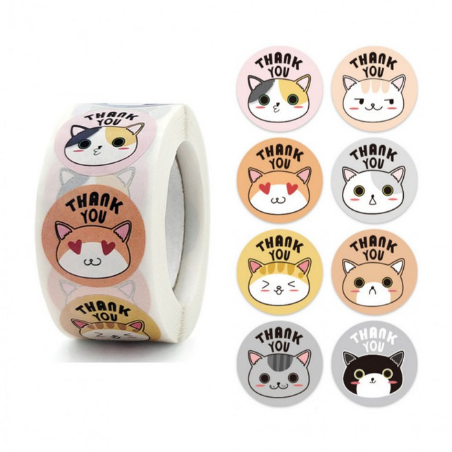 스노벨 귀여운 고양이 얼굴 스티커, 혼합(S353) 500매, 1개