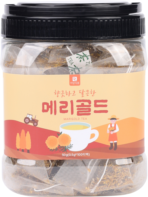 [미세플라스틱 없는 생분해필터] 미담식품 메리골드 차 삼각티백, 1개, 100개입, 0.5g