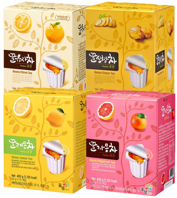 꽃샘 꿀유자차 +꿀생강 +꿀레몬 +꿀자몽 포션 (60개입), 1세트