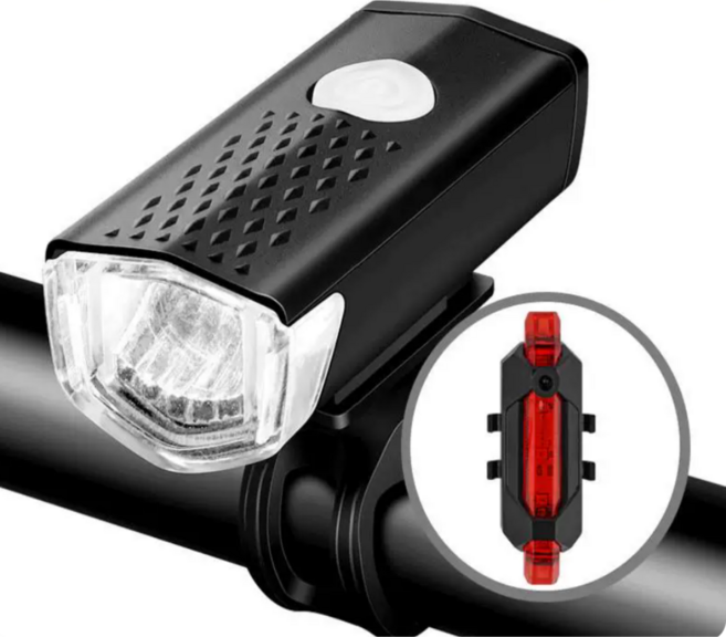 심플린 자전거 라이트 전조등 후미등 세트 초경량 USB 충전식, 1세트, 블랙+레드