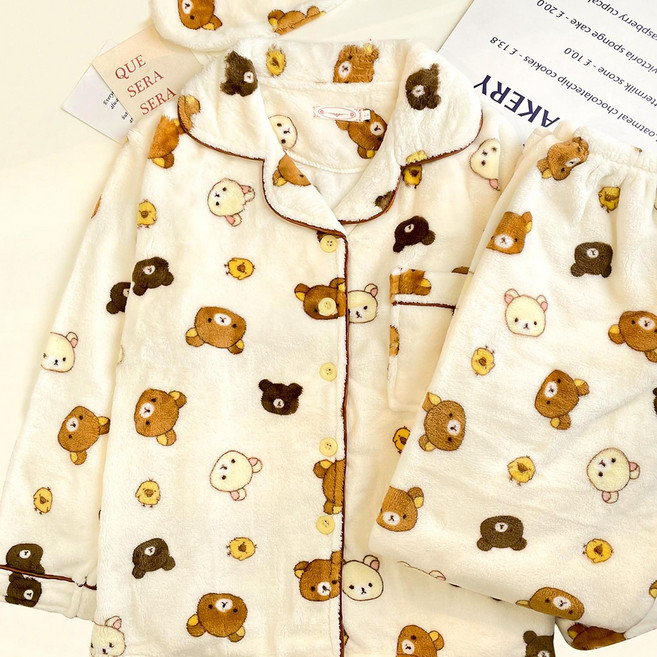 리락쿠마잠옷 수면 파자마 커플 겨울 리락쿠마 수면잠옷 두꺼운 홈웨어