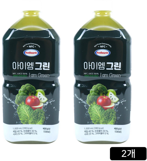 보넬드 아이엠 그린주스 100% NFC 착즙주스, 2개, 1L