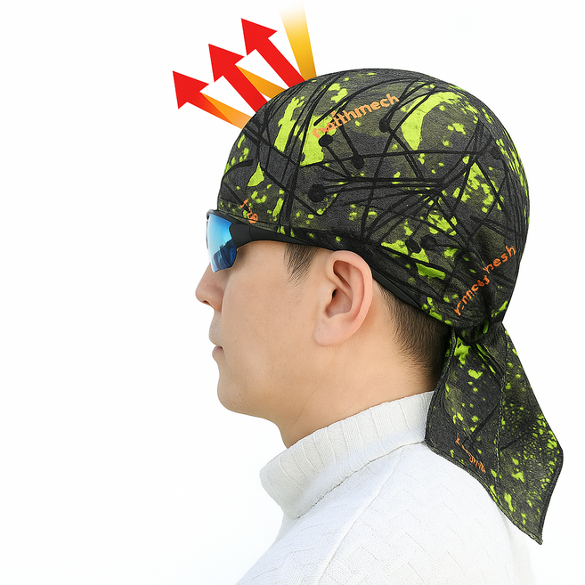 하루픽] 대한민국 국내산 제조 생산 프리미엄 기능성 스포츠 냉감 쿨전사두건 이너모자 속모자 반다나, 트라이그린